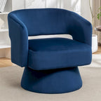Poltrona girevole a barilotto in velluto blu/beige, seduta singola