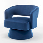 Poltrona girevole a barilotto in velluto blu/beige, seduta singola