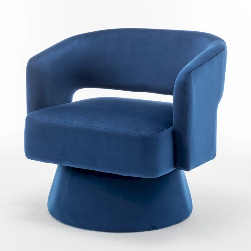 Poltrona girevole a barilotto in velluto blu/beige, seduta singola