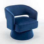 Poltrona girevole a barilotto in velluto blu/beige, seduta singola