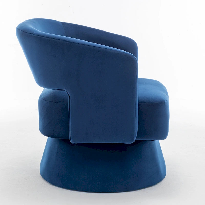 Poltrona girevole a barilotto in velluto blu/beige, seduta singola