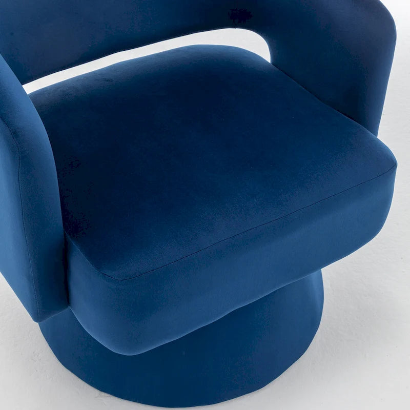 Poltrona girevole a barilotto in velluto blu/beige, seduta singola