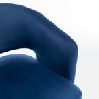 Poltrona girevole a barilotto in velluto blu/beige, seduta singola