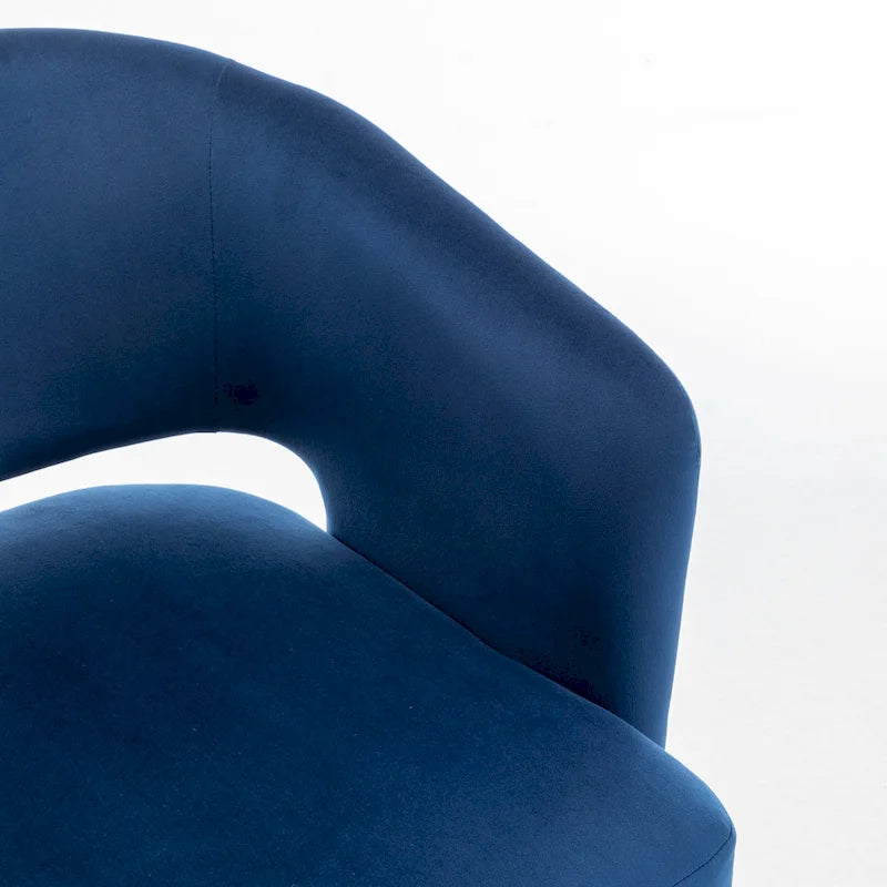 Poltrona girevole a barilotto in velluto blu/beige, seduta singola