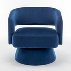 Poltrona girevole a barilotto in velluto blu/beige, seduta singola