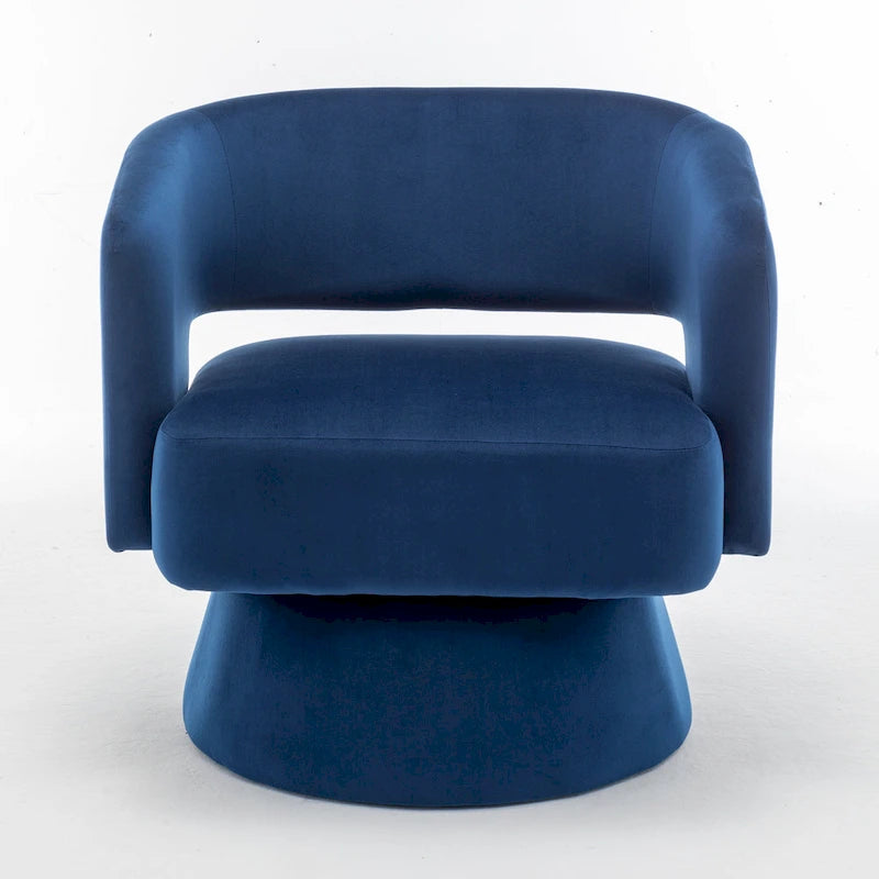 Poltrona girevole a barilotto in velluto blu/beige, seduta singola