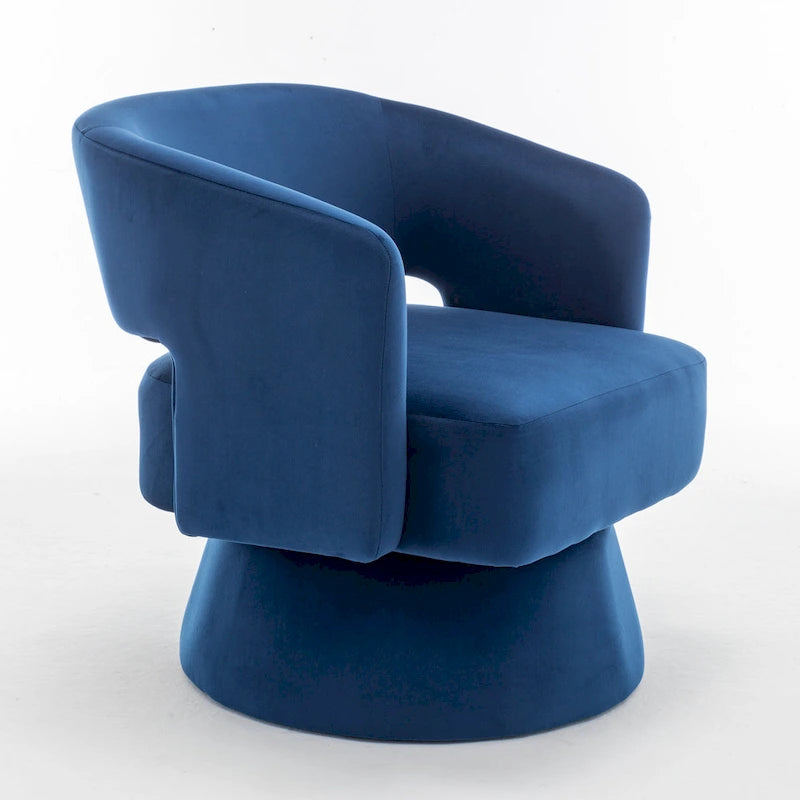 Poltrona girevole a barilotto in velluto blu/beige, seduta singola