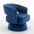 Poltrona girevole a barilotto in velluto blu/beige, seduta singola