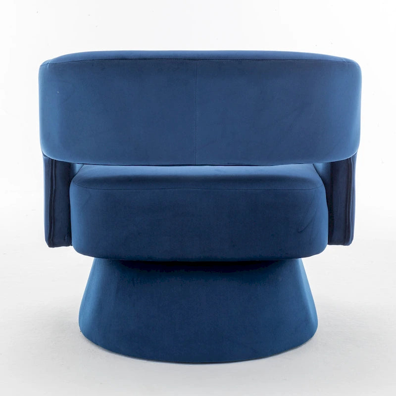 Poltrona girevole a barilotto in velluto blu/beige, seduta singola