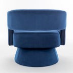 Poltrona girevole a barilotto in velluto blu/beige, seduta singola