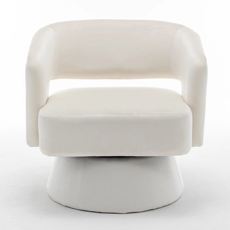 Poltrona girevole a barilotto in velluto blu/beige, seduta singola