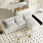 Divano Sezionale Modulare a L Beige, 3 Posti, Lato Destro