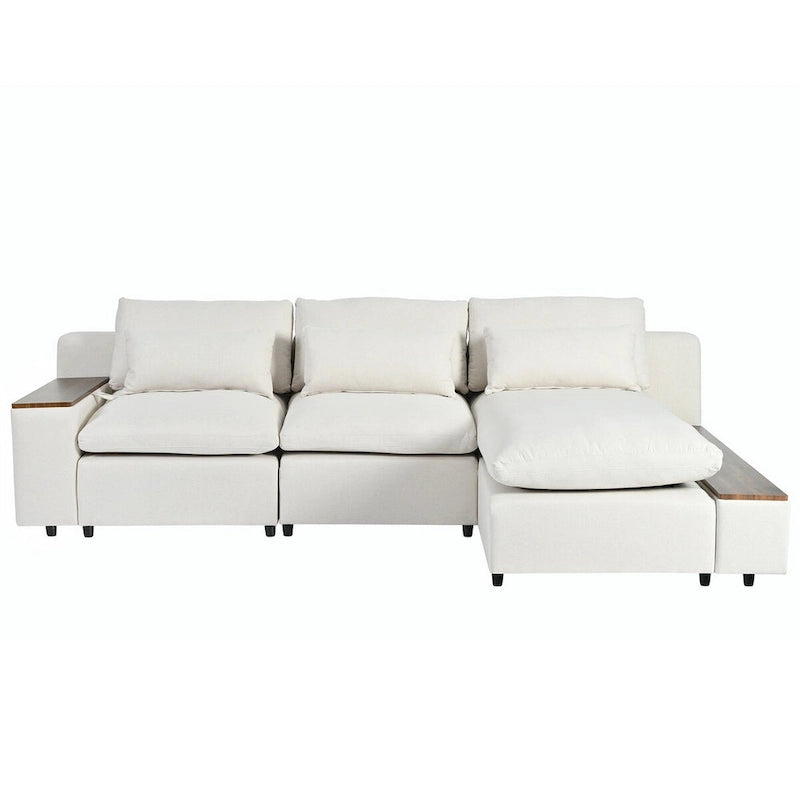 Divano Sezionale Modulare a L Beige, 3 Posti, Lato Destro