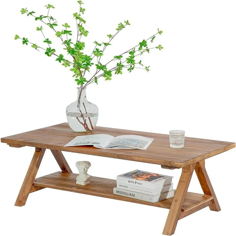 Tavolino da caffè elevabile in MDF naturale con contenitore a scomparsa, 1 persona