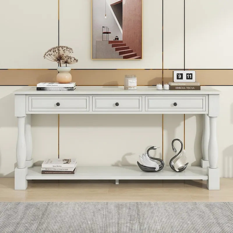 Consolle con cassetti e ripiano Espresso/Bianco Antico/Blu Scuro, Stile Vintage Francese