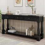 Consolle con cassetti e ripiano Espresso/Bianco Antico/Blu Scuro, Stile Vintage Francese