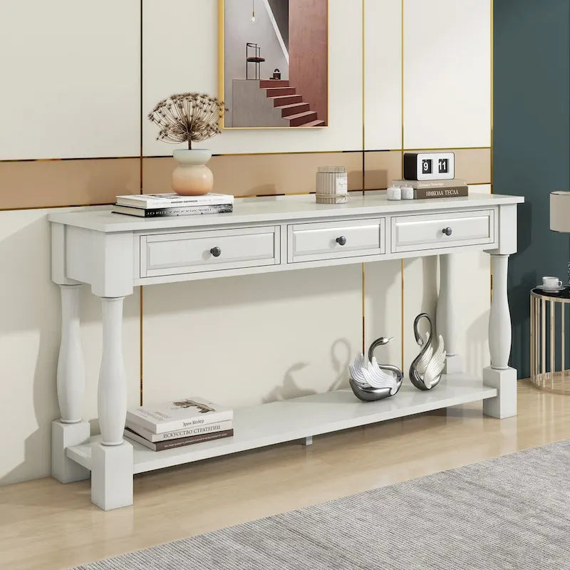Consolle con cassetti e ripiano Espresso/Bianco Antico/Blu Scuro, Stile Vintage Francese