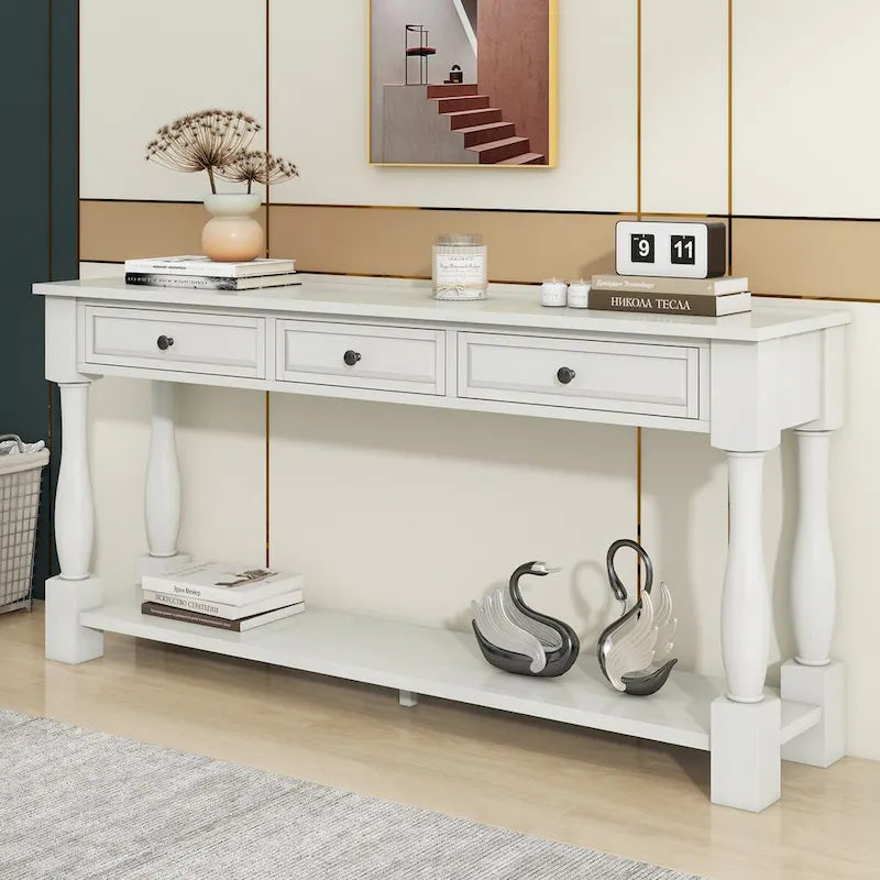 Consolle con cassetti e ripiano Espresso/Bianco Antico/Blu Scuro, Stile Vintage Francese