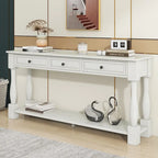 Consolle con cassetti e ripiano Espresso/Bianco Antico/Blu Scuro, Stile Vintage Francese