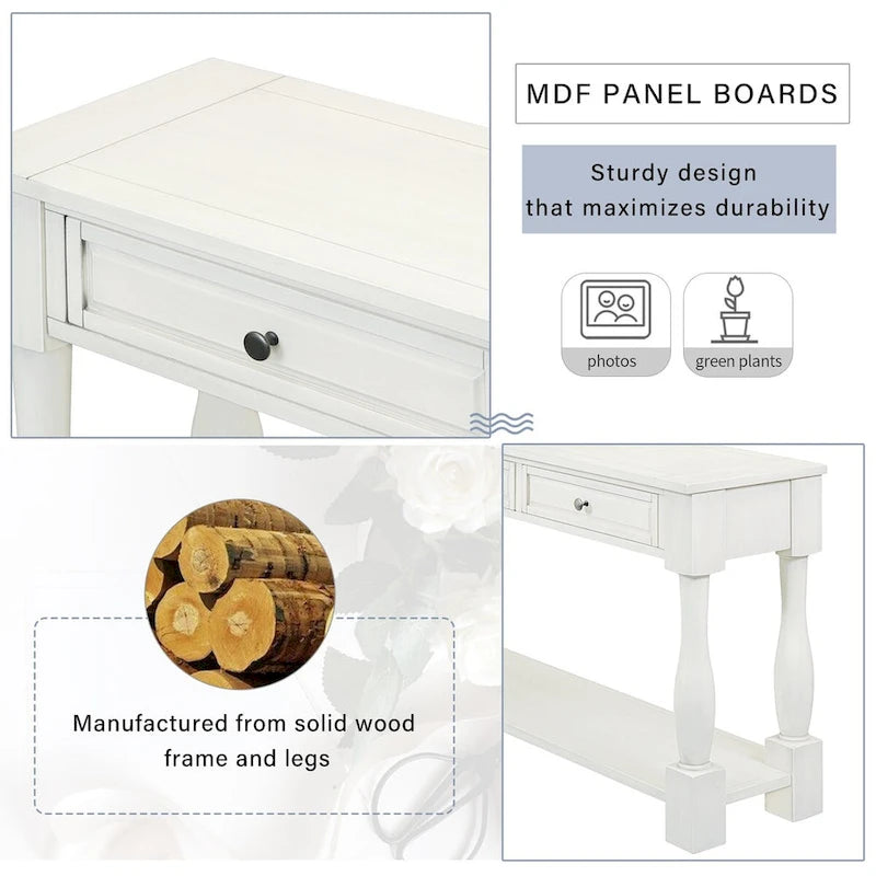 Consolle con cassetti e ripiano Espresso/Bianco Antico/Blu Scuro, Stile Vintage Francese