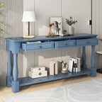Consolle con cassetti e ripiano Espresso/Bianco Antico/Blu Scuro, Stile Vintage Francese