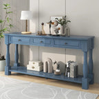 Consolle con cassetti e ripiano Espresso/Bianco Antico/Blu Scuro, Stile Vintage Francese