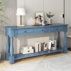 Consolle con cassetti e ripiano Espresso/Bianco Antico/Blu Scuro, Stile Vintage Francese