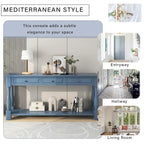 Consolle con cassetti e ripiano Espresso/Bianco Antico/Blu Scuro, Stile Vintage Francese