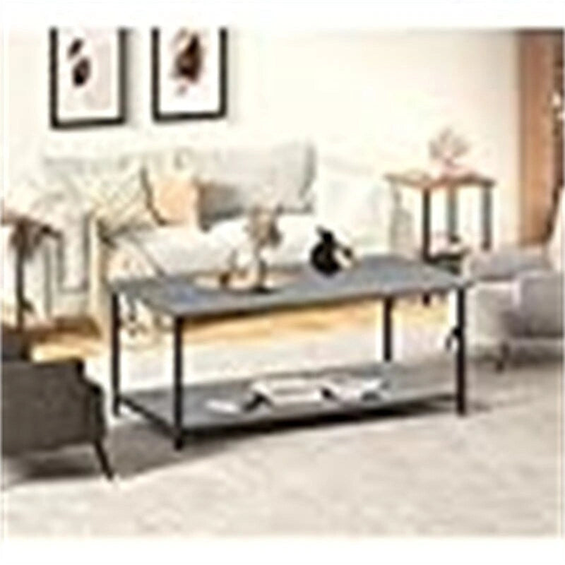 Tavolino con piano sollevabile in MDF rovere grigio con vano contenitore nascosto, 99,8 cm