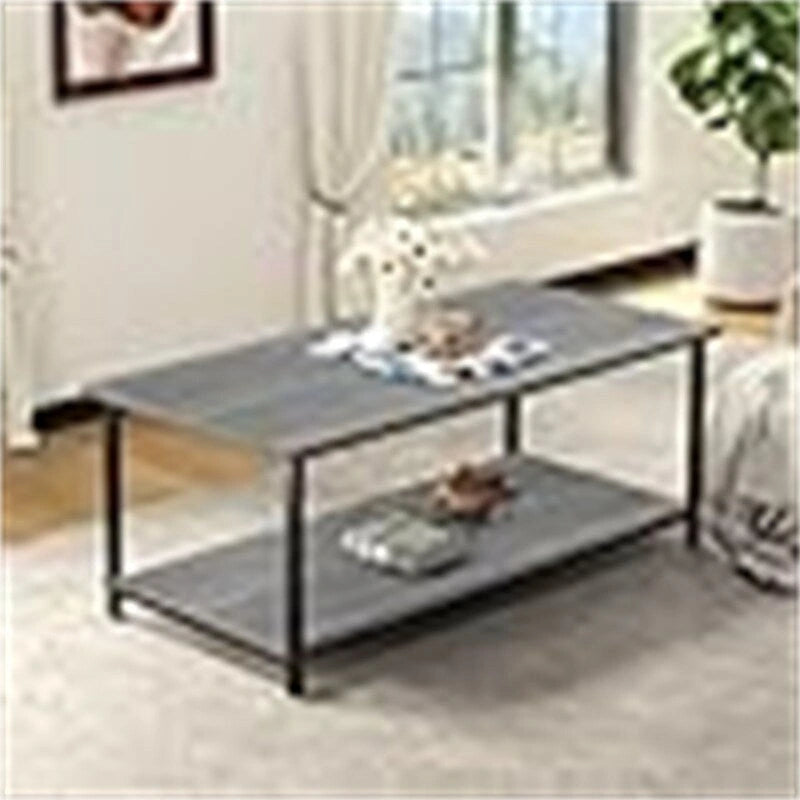 Tavolino con piano sollevabile in MDF rovere grigio con vano contenitore nascosto, 99,8 cm