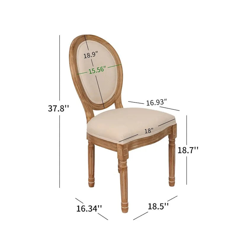 Sedia da pranzo con schienale curvo, set da 2 – Grigio Bianco Antico / Crema, gambe in legno massello