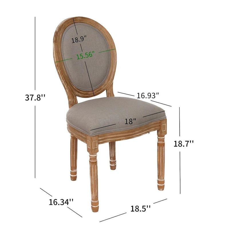 Sedia da pranzo con schienale curvo, set da 2 – Grigio Bianco Antico / Crema, gambe in legno massello