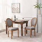 Sedia da pranzo con schienale curvo, set da 2 – Grigio Bianco Antico / Crema, gambe in legno massello