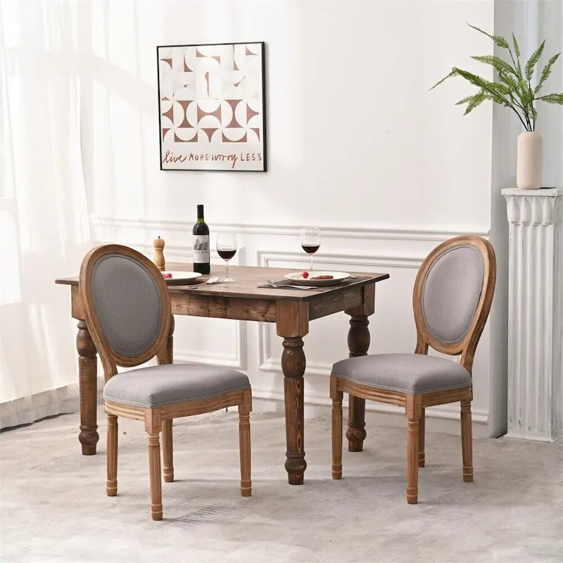 Sedia da pranzo con schienale curvo, set da 2 – Grigio Bianco Antico / Crema, gambe in legno massello