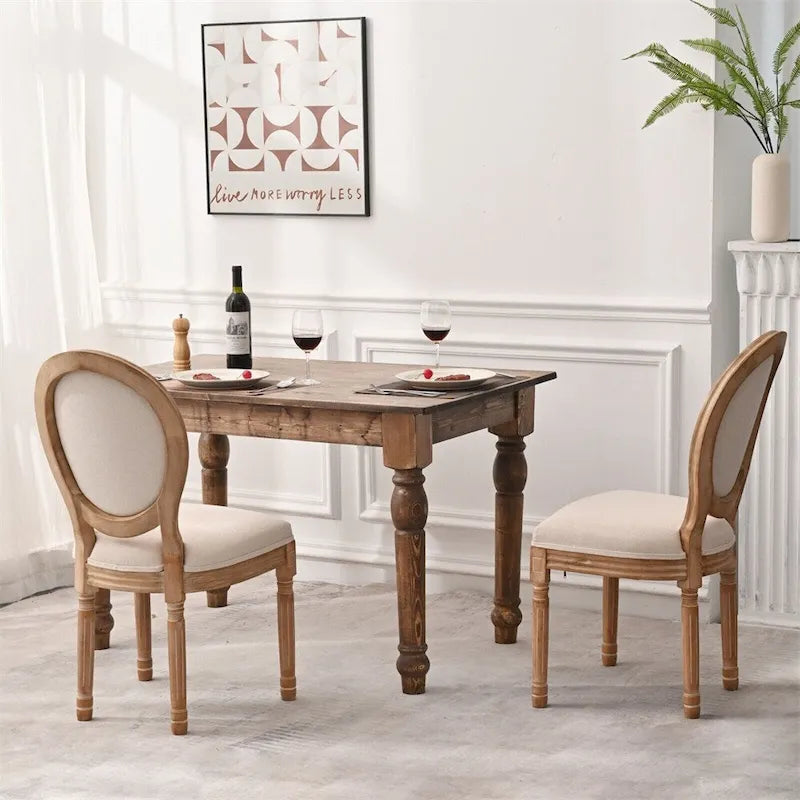 Sedia da pranzo con schienale curvo, set da 2 – Grigio Bianco Antico / Crema, gambe in legno massello