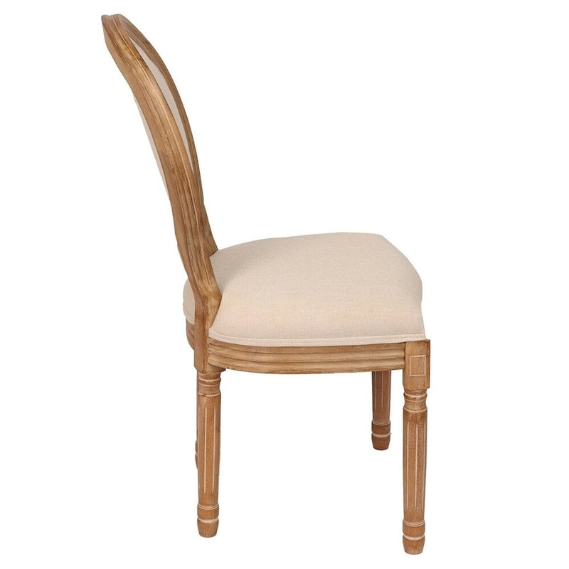 Sedia da pranzo con schienale curvo, set da 2 – Grigio Bianco Antico / Crema, gambe in legno massello