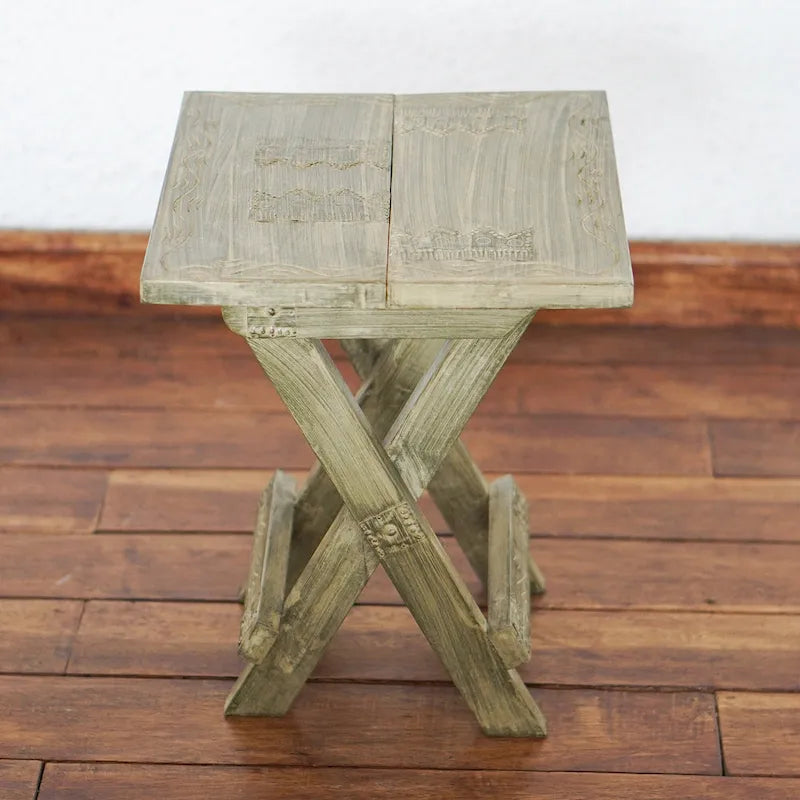 Tavolino pieghevole in legno intagliato a mano beige per 1-2 persone