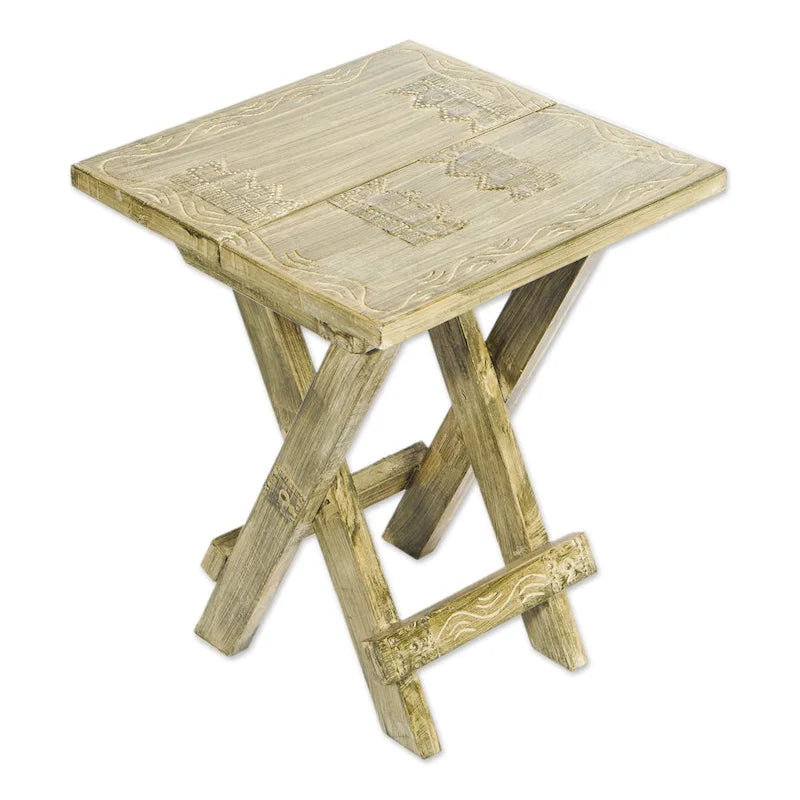 Tavolino pieghevole in legno intagliato a mano beige per 1-2 persone