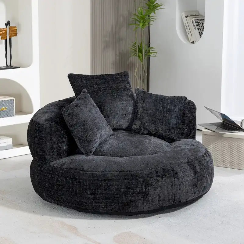 Poltrona sacco a schienale alto in ciniglia – Nero / Caffè / Beige / Smeraldo / Arancio / Grigio, 1 posto