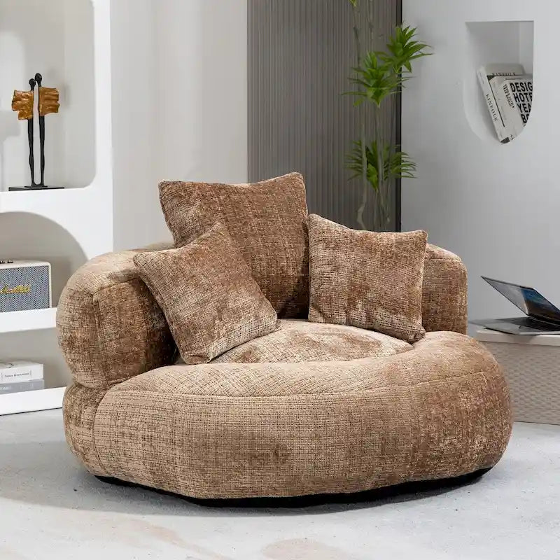 Poltrona sacco a schienale alto in ciniglia – Nero / Caffè / Beige / Smeraldo / Arancio / Grigio, 1 posto