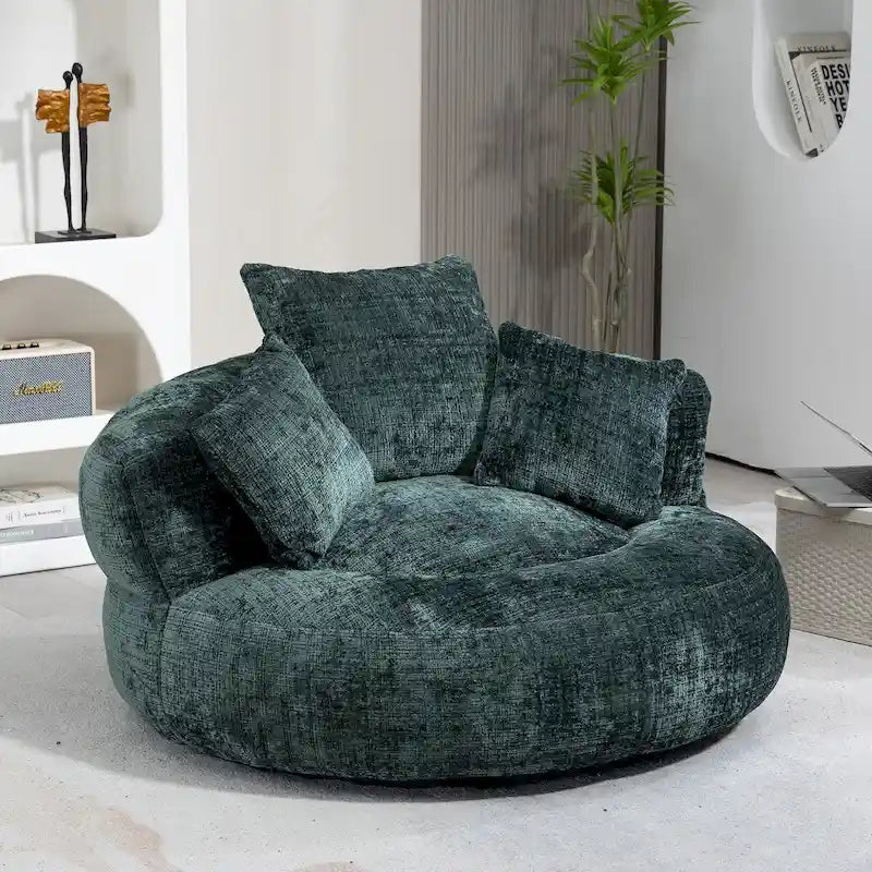 Poltrona sacco a schienale alto in ciniglia – Nero / Caffè / Beige / Smeraldo / Arancio / Grigio, 1 posto