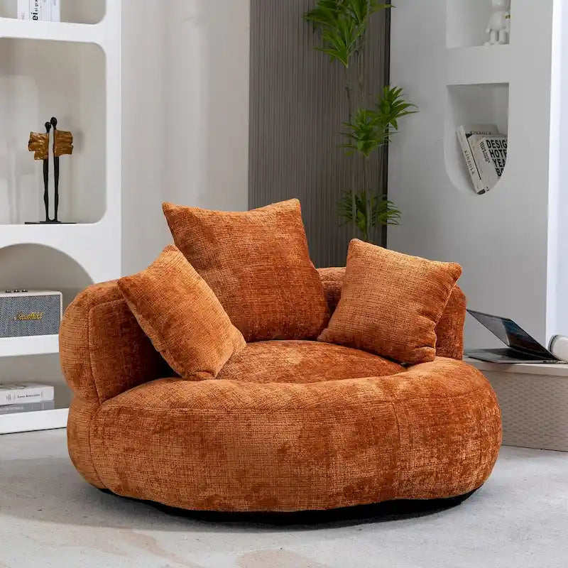 Poltrona sacco a schienale alto in ciniglia – Nero / Caffè / Beige / Smeraldo / Arancio / Grigio, 1 posto