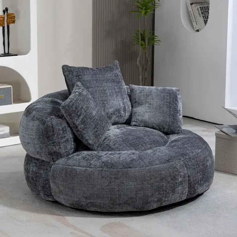 Poltrona sacco a schienale alto in ciniglia – Nero / Caffè / Beige / Smeraldo / Arancio / Grigio, 1 posto