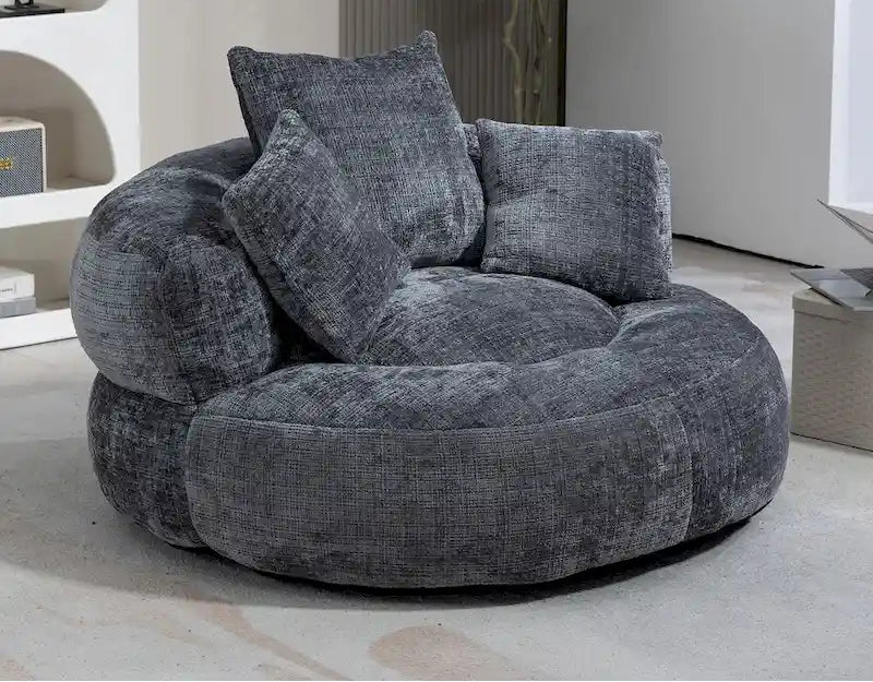 Poltrona sacco a schienale alto in ciniglia – Nero / Caffè / Beige / Smeraldo / Arancio / Grigio, 1 posto