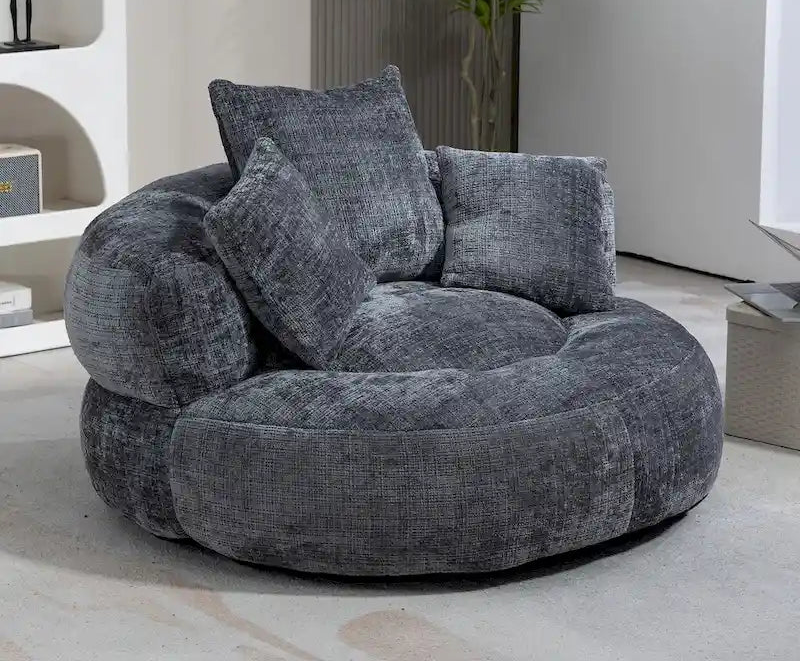 Poltrona sacco a schienale alto in ciniglia – Nero / Caffè / Beige / Smeraldo / Arancio / Grigio, 1 posto