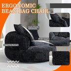Poltrona sacco a schienale alto in ciniglia – Nero / Caffè / Beige / Smeraldo / Arancio / Grigio, 1 posto