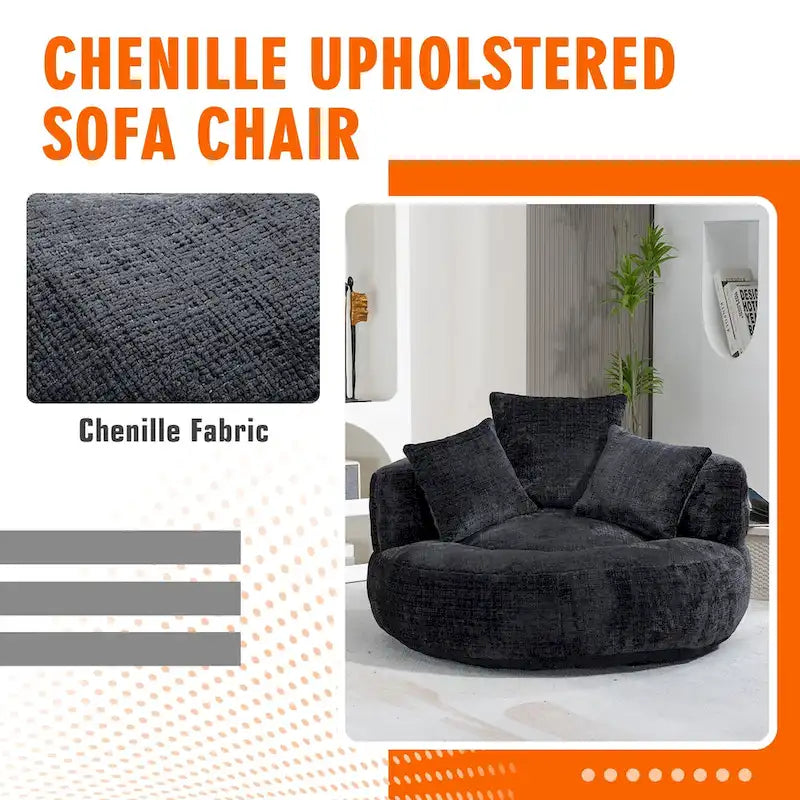 Poltrona sacco a schienale alto in ciniglia – Nero / Caffè / Beige / Smeraldo / Arancio / Grigio, 1 posto