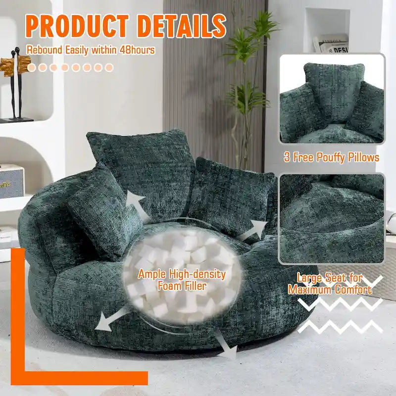 Poltrona sacco a schienale alto in ciniglia – Nero / Caffè / Beige / Smeraldo / Arancio / Grigio, 1 posto