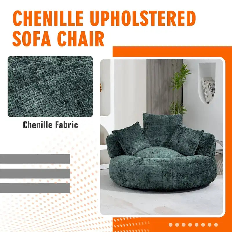 Poltrona sacco a schienale alto in ciniglia – Nero / Caffè / Beige / Smeraldo / Arancio / Grigio, 1 posto
