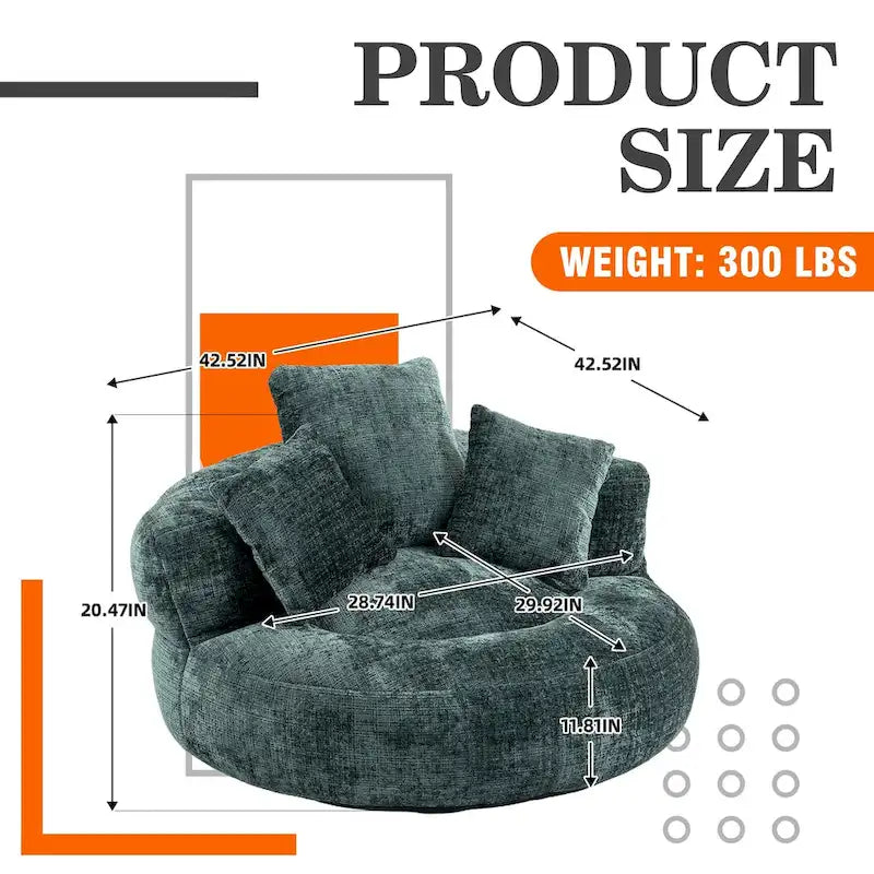 Poltrona sacco a schienale alto in ciniglia – Nero / Caffè / Beige / Smeraldo / Arancio / Grigio, 1 posto